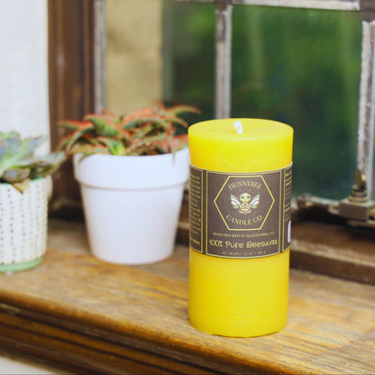 Large Handmade 100% Beeswax Pillar Candle - 3" x 6"